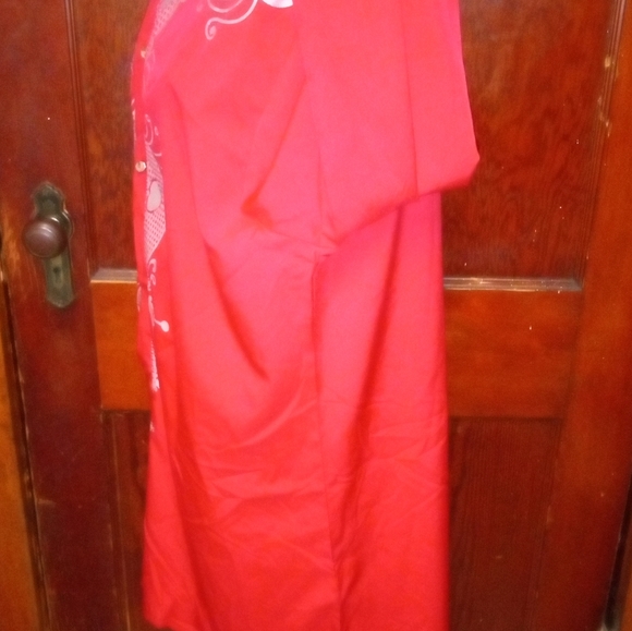 Beautiful red & silver kurtas pyjamas top w/silver buttons band collar no labels - Picture 7 of 12